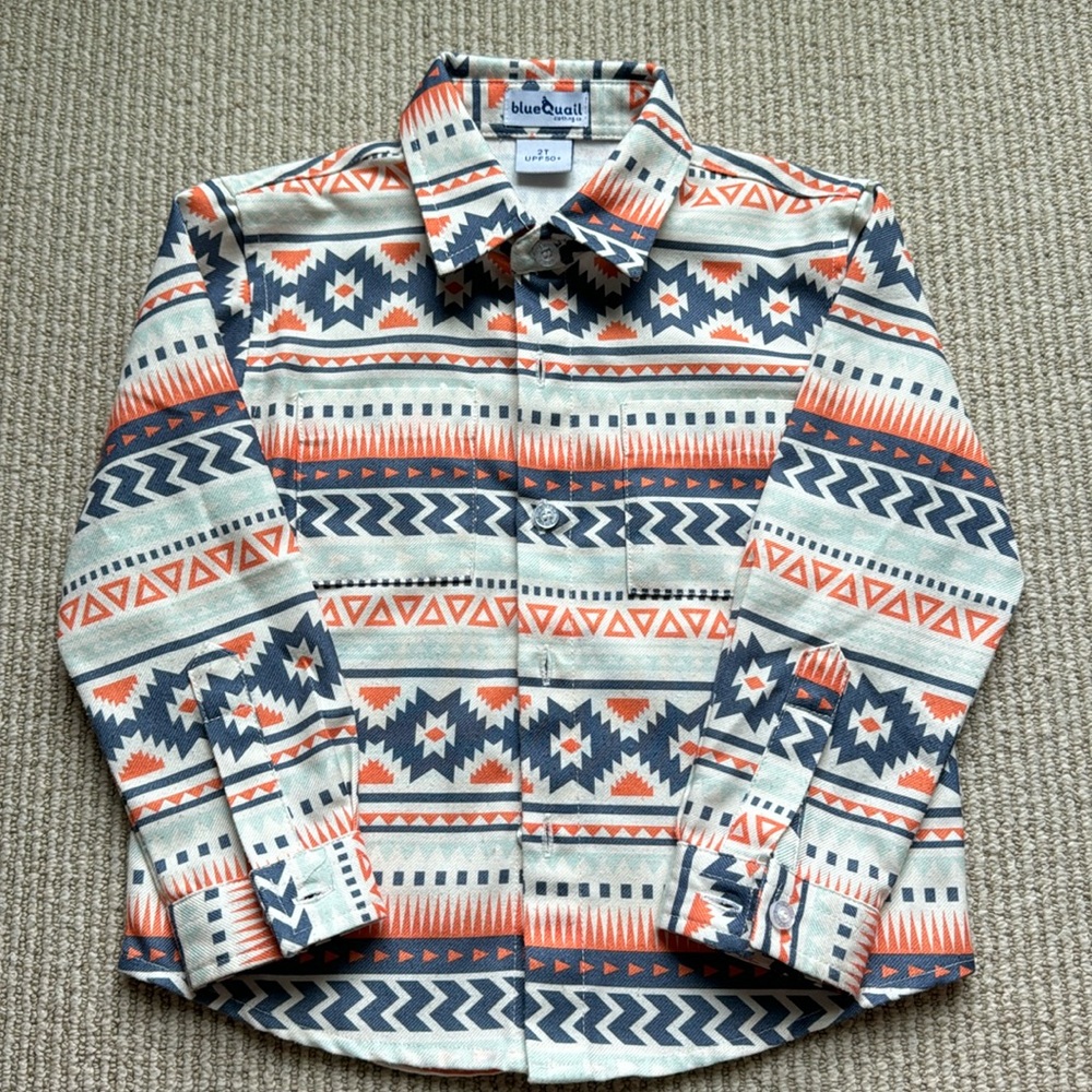 Blue Quail, 2T, long sleeve Aztec shirt
